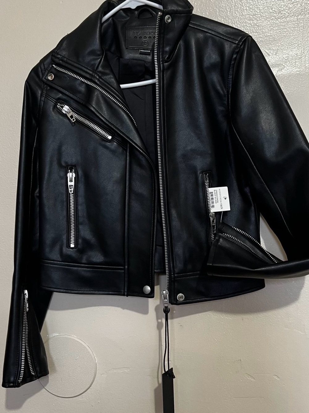 Nordstrom Black Faux Leather Moto Jacket with Silver Zippers